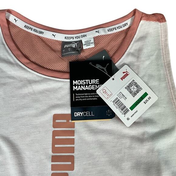 Puma Modern Sports Women's Tank White Pink Mesh Back Polyester NWT Size Large - Picture 9 of 9
